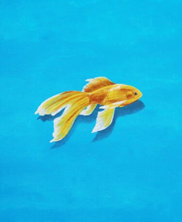 Peinture intitulée "Golden fish blue" par Zuzana Šmehylová, Œuvre d'art originale, Huile