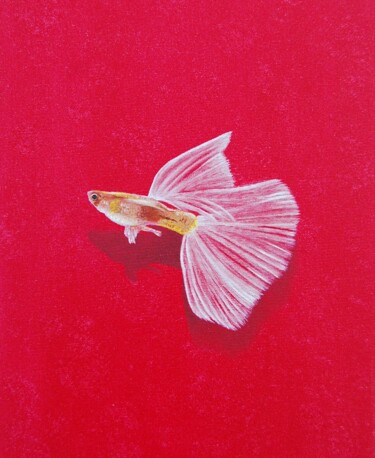 Painting titled "Golden fish red" by Zuzana Šmehylová, Original Artwork, Oil