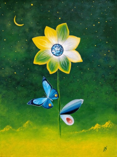 Schilderij getiteld "Flower" door Zuzana Šmehylová, Origineel Kunstwerk, Olie