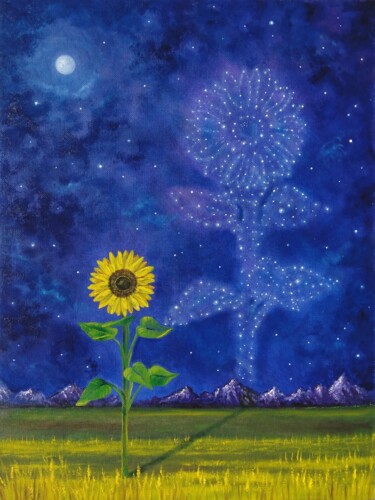 Painting titled "Power from stars" by Zuzana Šmehylová, Original Artwork, Oil