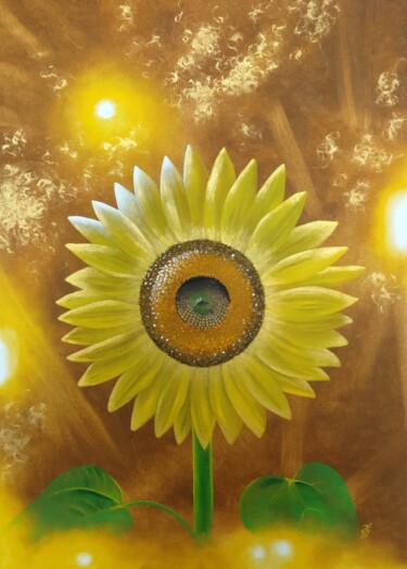 Pintura titulada "Space sunflower" por Zuzana Šmehylová, Obra de arte original, Oleo