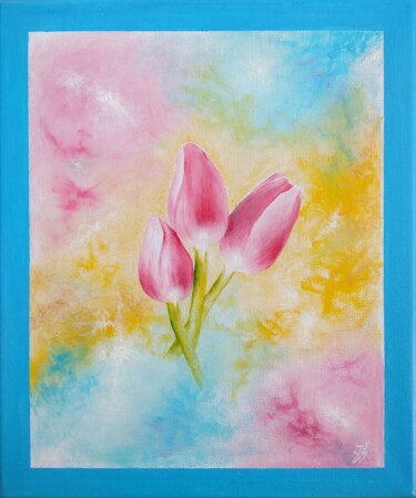 Malerei mit dem Titel "Pink tulips" von Zuzana Šmehylová, Original-Kunstwerk, Öl