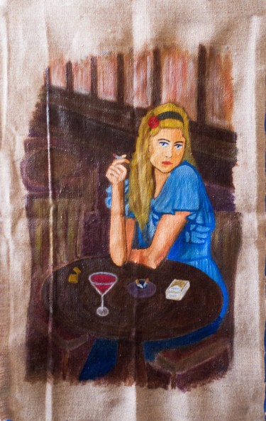 Painting titled "in a cafe" by Z.G., Original Artwork, Oil