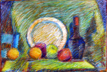 Drawing titled "Still-life with pla…" by Zygomalas, Original Artwork, Pastel