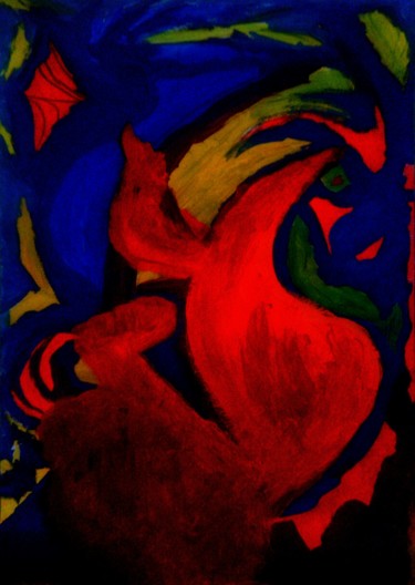 Peinture intitulée "Dragon en feu" par Zykram, Œuvre d'art originale
