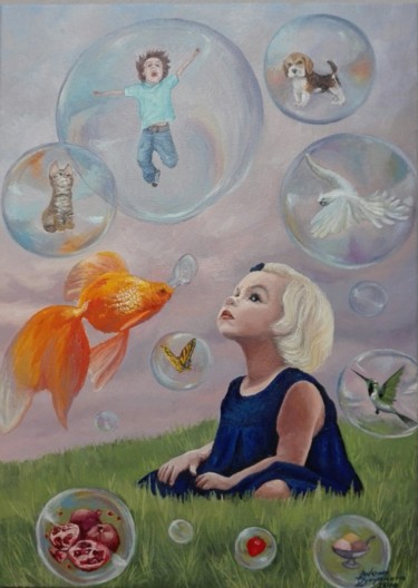 Schilderij getiteld "Gold fish" door Helena Zyryanova, Origineel Kunstwerk, Olie