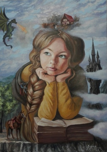 Malerei mit dem Titel "Reading fairy tales" von Helena Zyryanova, Original-Kunstwerk, Öl