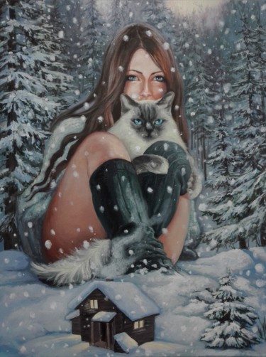 Peinture intitulée "Shed in a woods" par Helena Zyryanova, Œuvre d'art originale, Huile