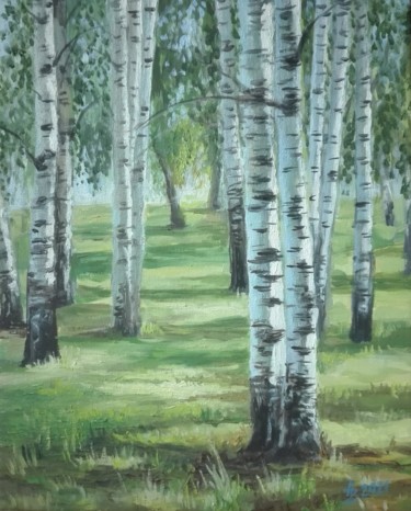 Painting titled "Birch" by Helena Zyryanova, Original Artwork, Oil