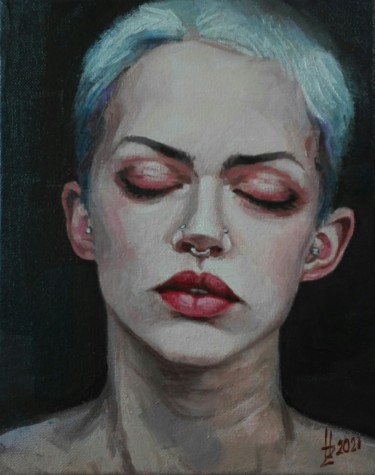 Painting titled "I close my eyes" by Helena Zyryanova, Original Artwork, Oil