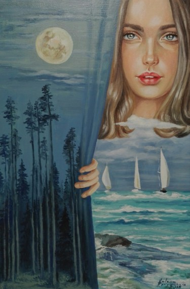 Painting titled "Full moon" by Helena Zyryanova, Original Artwork, Oil