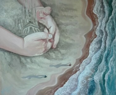 Painting titled "Just a beach" by Helena Zyryanova, Original Artwork, Oil