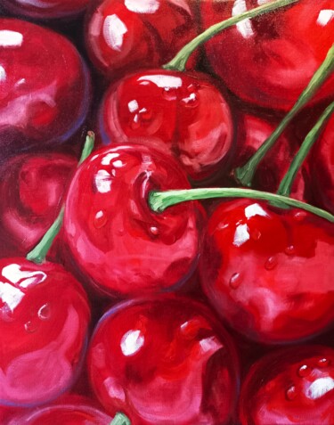 Painting titled "Sweet cherries" by Helena Zyryanova, Original Artwork, Oil