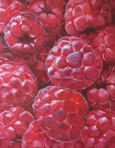 Painting titled "Raspberries" by Helena Zyryanova, Original Artwork, Oil