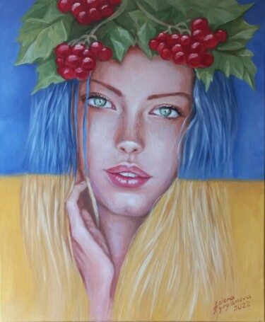 Painting titled "Red viburnum" by Helena Zyryanova, Original Artwork, Oil