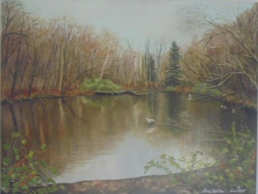 Pintura titulada "river-nature" por Liubov Aristova, Obra de arte original, Oleo