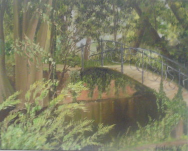Peinture intitulée "old-bridge-in-park" par Liubov Aristova, Œuvre d'art originale, Huile