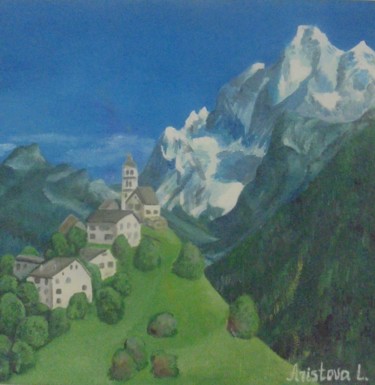 Painting titled "Alps in 3D" by Liubov Aristova, Original Artwork, Oil