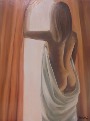 Malerei mit dem Titel "naked woman look ou…" von Liubov Aristova, Original-Kunstwerk, Öl