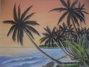 Painting titled "Paradise beach by s…" by Liubov Aristova, Original Artwork, Oil