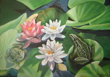 Painting titled "Frogs and the water…" by Liubov Aristova, Original Artwork, Oil