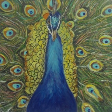 Painting titled "Peacock" by Liubov Aristova, Original Artwork, Oil