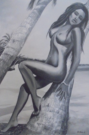 Pintura intitulada "My palm tree" por Liubov Aristova, Obras de arte originais, Óleo