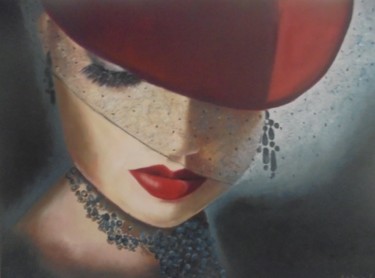 Painting titled "Lady with red hat" by Liubov Aristova, Original Artwork, Oil