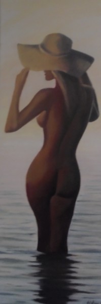 Painting titled "nude watching sunset" by Liubov Aristova, Original Artwork, Oil