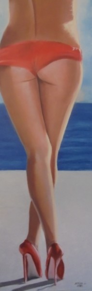 Painting titled "red stilettos on th…" by Liubov Aristova, Original Artwork, Oil