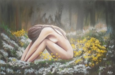 Painting titled "Alone in forrest" by Liubov Aristova, Original Artwork, Oil