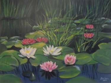 Painting titled "Water lilies" by Liubov Aristova, Original Artwork, Oil