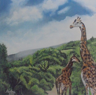 Malarstwo zatytułowany „Giraffes” autorstwa Liubov Aristova, Oryginalna praca, Olej