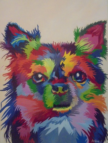 Schilderij getiteld "CHIHUAHUA pop-art" door Liubov Aristova, Origineel Kunstwerk, Olie