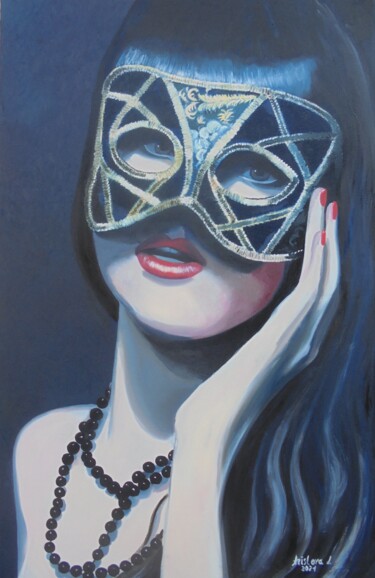 Painting titled "The masked girl" by Liubov Aristova, Original Artwork, Oil