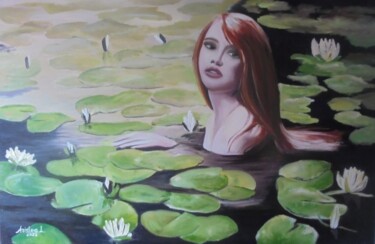 Картина под названием "Girl swimming betwe…" - Liubov Aristova, Подлинное произведение искусства, Масло