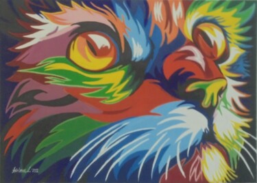 Peinture intitulée "CAT POPART" par Liubov Aristova, Œuvre d'art originale, Huile