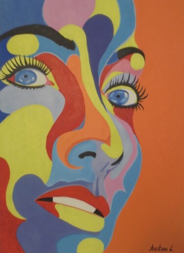 Pintura intitulada "POP ART FACE" por Liubov Aristova, Obras de arte originais, Óleo