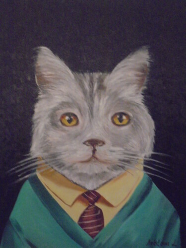 Schilderij getiteld "ZOOPORTRAIT CAT" door Liubov Aristova, Origineel Kunstwerk, Olie