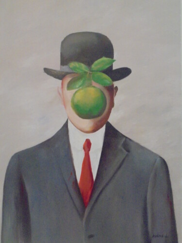 Malerei mit dem Titel "THE MAN WITH APPLE" von Liubov Aristova, Original-Kunstwerk, Öl