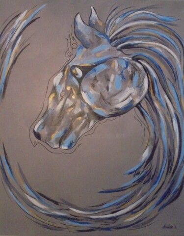 Peinture intitulée "HORSE 2 POPART" par Liubov Aristova, Œuvre d'art originale, Huile