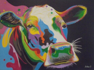 Malerei mit dem Titel "COW POPART" von Liubov Aristova, Original-Kunstwerk, Öl