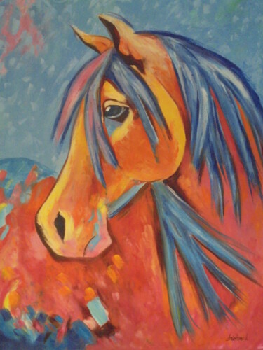 Malerei mit dem Titel "HORSE HEAD POPART" von Liubov Aristova, Original-Kunstwerk, Öl