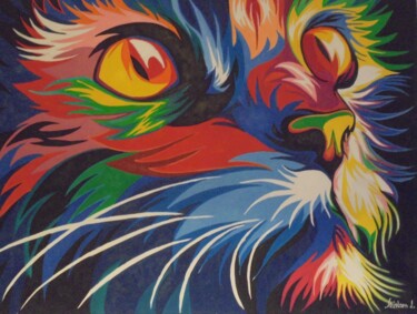 Malerei mit dem Titel "POPART PORTRET CAT" von Liubov Aristova, Original-Kunstwerk, Öl