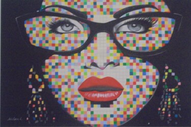 Peinture intitulée "MOSAIC FACE POPART" par Liubov Aristova, Œuvre d'art originale, Huile