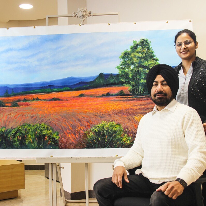 Artist Gurdish Pannu Punjabi Painting Gallery - The artist at work