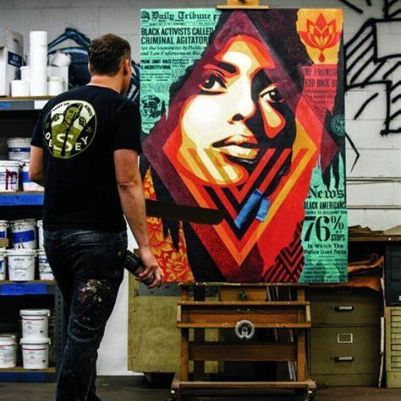 Shepard Fairey (Obey) - The artist at work