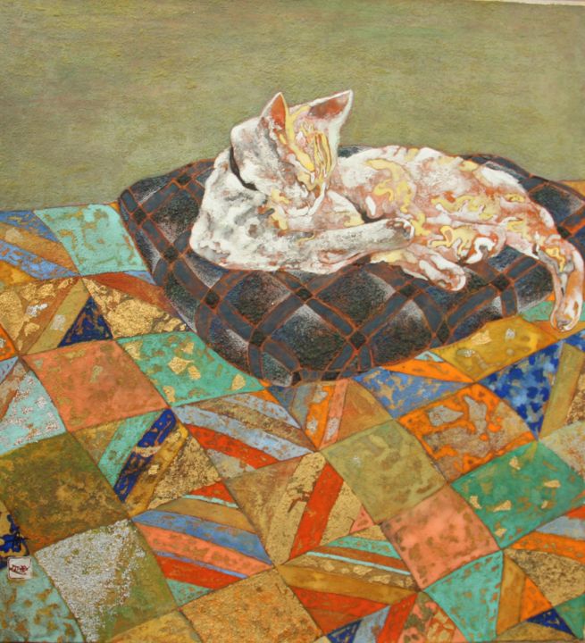 Pintura titulada "Cat" por Zhang Yi Zhou, Obra de arte original, Témpera