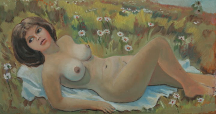 Malerei mit dem Titel "Posant sur la nature" von Valerii Klenov, Original-Kunstwerk, Öl