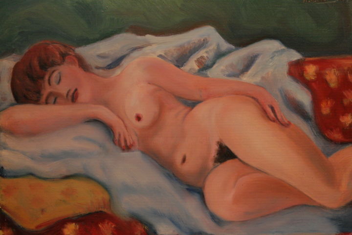 Peinture intitulée "la-chica-tendida-en…" par Valerii Klenov, Œuvre d'art originale, Huile